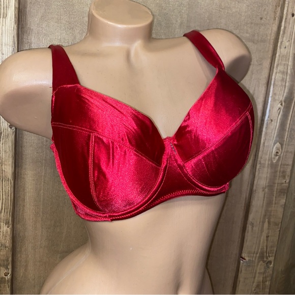 VTG Fredericks of Hollywood red satin bra size 36DD liquid satin second skin - Picture 12 of 14